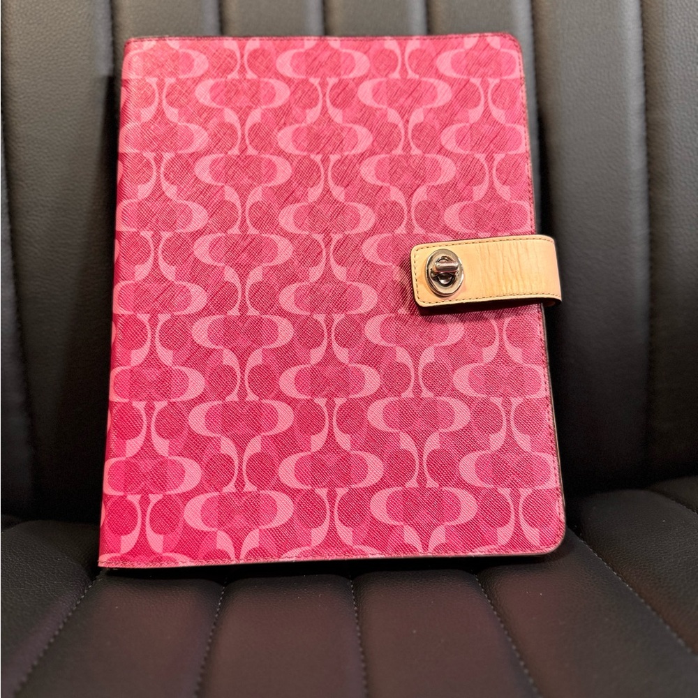 Coach Signature Pink and Tan Tablet Case